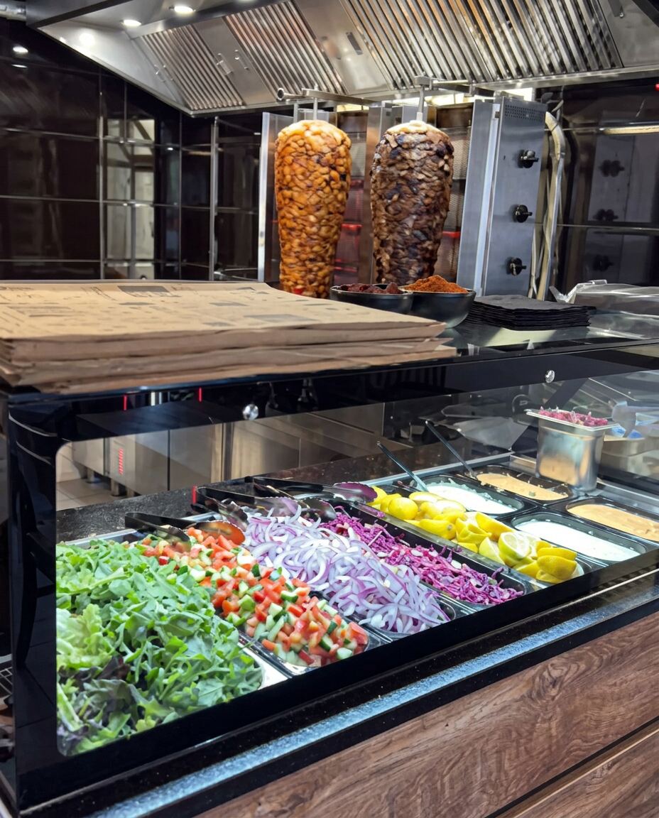 Dönerspieße und frische Salattheke bei Tasty Riviera